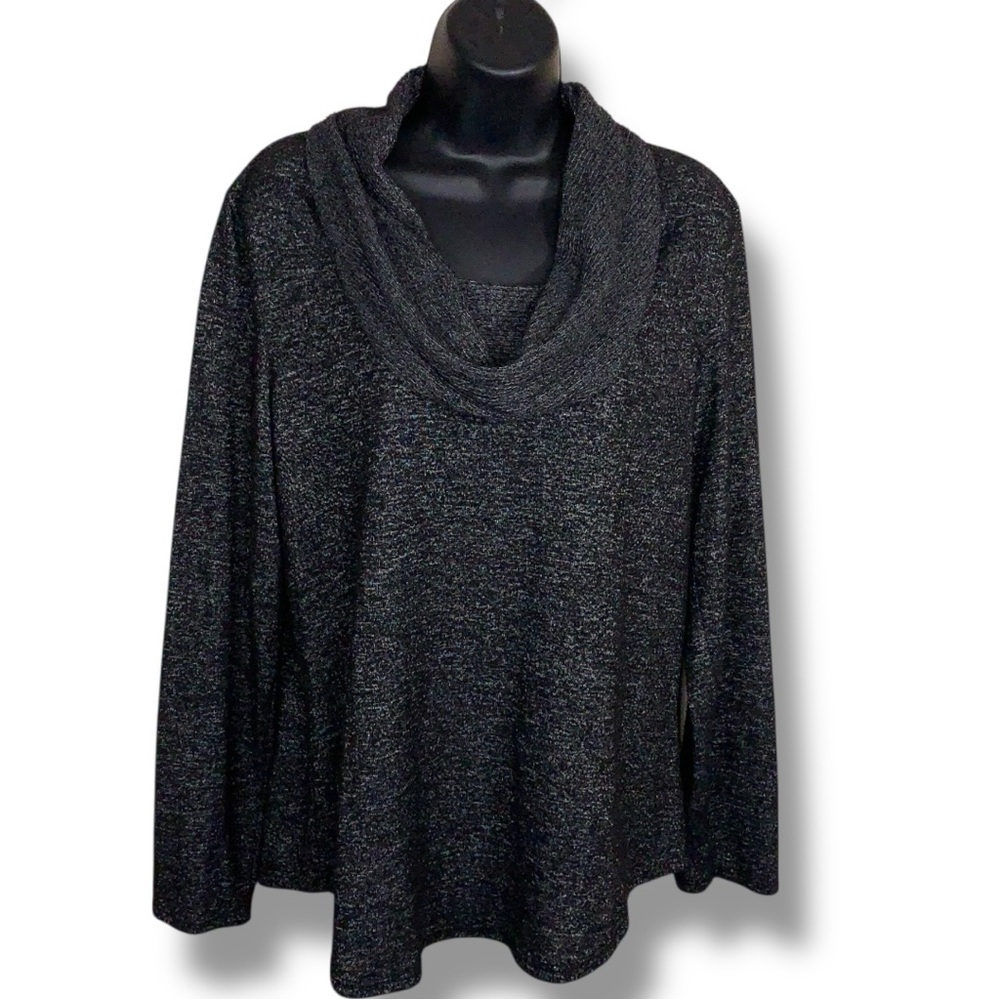 Large Apt 9 Dark Grey Cowl Long Sleeve Sweater Top Knit Stretch Comfortable